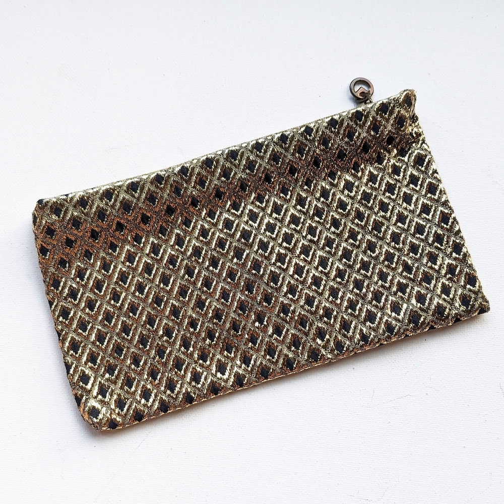 Vintage Art Deco Gold Black Diamond Print Clutch Bag